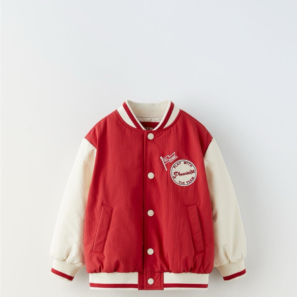 ZARA kids Red and White Varsity Jacket